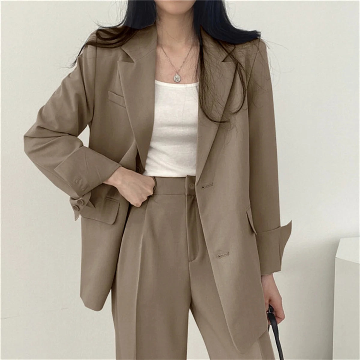 2025 DERSONA Autumn New Women's Clothing Suit Jacket Casual Pants Set Wide Leg Suit Pants Elegant Office Lady Business Suit Set Blazers