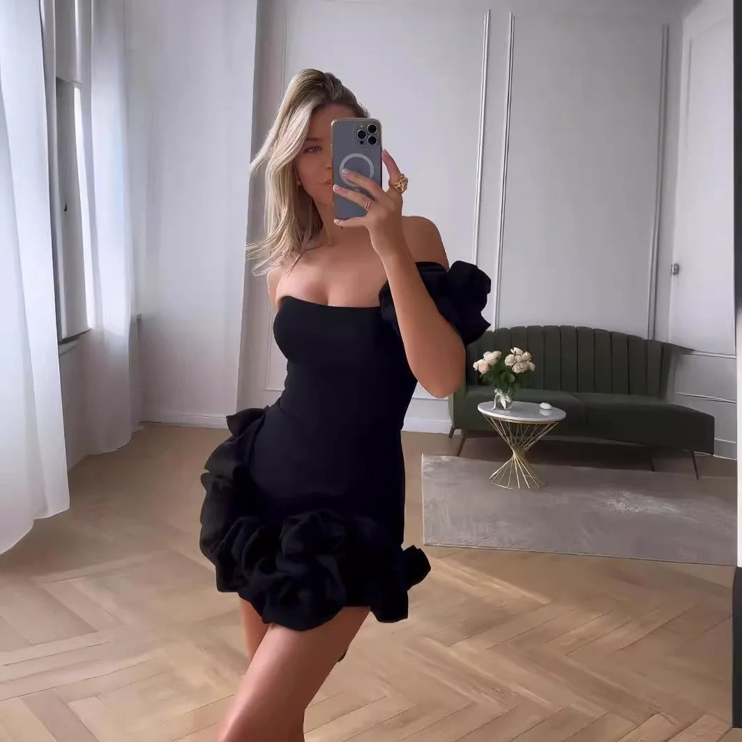 Elegant Strapless Mini Dress Sexy Backless High Waist A-line Dresses Vintage Evening Club Party Female Robes Party Dress