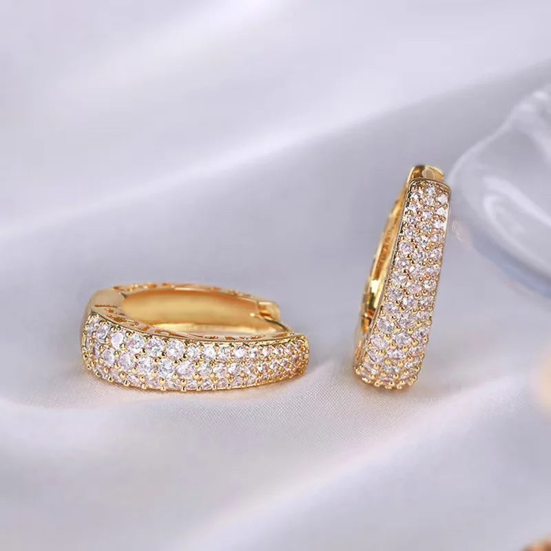 DERSONA Elegant Hollow Gold Color Hoop Earrings for Women Paved Dazzling Stone Luxury Trendy Female Circle Earrings Statement Jewelry