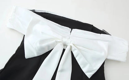 Fashion Bow Backless Mini Dress for Women Elegant Off-Shoulder A-Line Evening Party Dresses 2025 New Sexy Club strapless Vestido