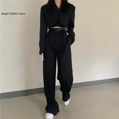 2025 DERSONA Women's New Chic Crop Blazer Jacket & High Waist Trousers Suits Wide Leg Pants Outfit 2-Piece Set Fashion For Female Summer