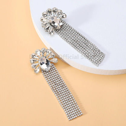 DERSONA Elegant Long Tassel Charm Dangle Earrings for Women Trendy Luxury Geometric Flower Crystal Glass Jewelry