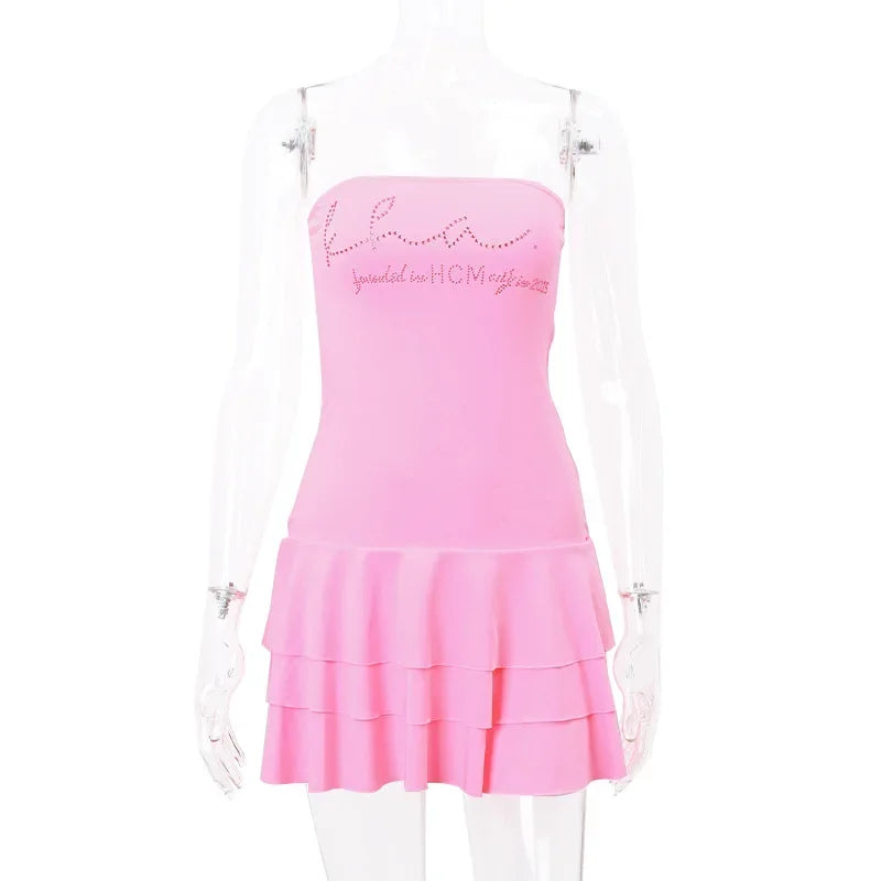 Mini Clothing For Women Dress Hot Club Outfits Dress Sexi Night Streetwear Summer Strapless Tiered Bodycon Vestidos De Mujer