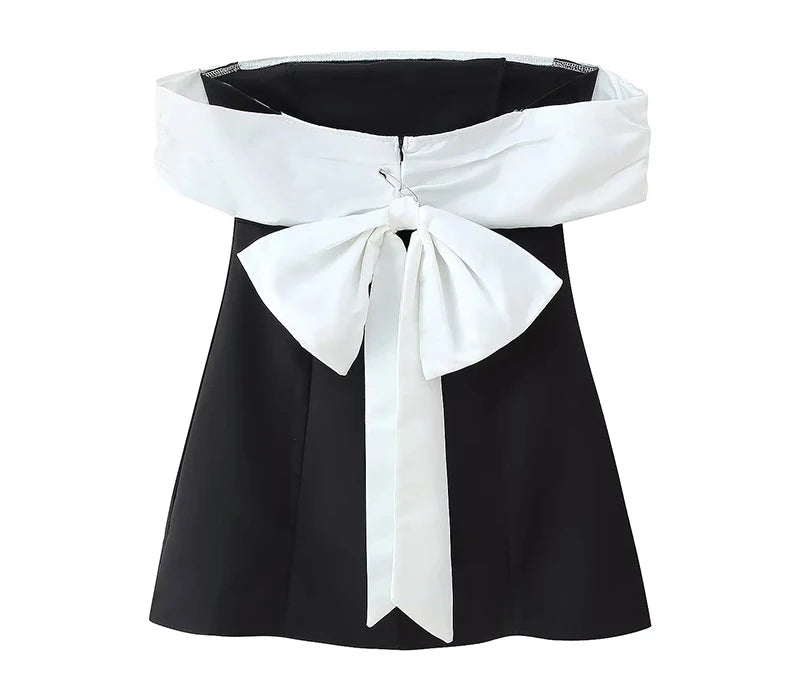 Fashion Bow Backless Mini Dress for Women Elegant Off-Shoulder A-Line Evening Party Dresses 2025 New Sexy Club strapless Vestido