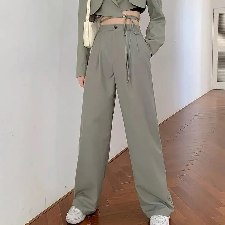 2025 DERSONA Women's New Chic Crop Blazer Jacket & High Waist Trousers Suits Wide Leg Pants Outfit 2-Piece Set Fashion For Female Summer