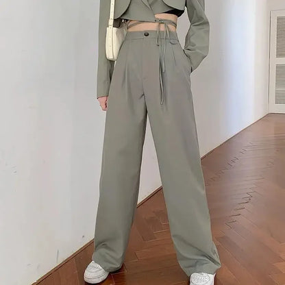 2025 DERSONA Women's New Chic Crop Blazer Jacket & High Waist Trousers Suits Wide Leg Pants Outfit 2-Piece Set Fashion For Female Summer