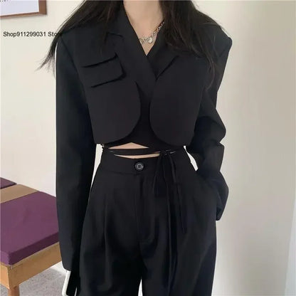 2025 DERSONA Women's New Chic Crop Blazer Jacket & High Waist Trousers Suits Wide Leg Pants Outfit 2-Piece Set Fashion For Female Summer