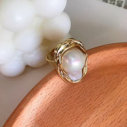 DERSONA Baroque Elegant White Pearl Ring for Women Commuting Versatile Opening Rings Simple Light Luxury Temperament Jewelry Wedding Bride
