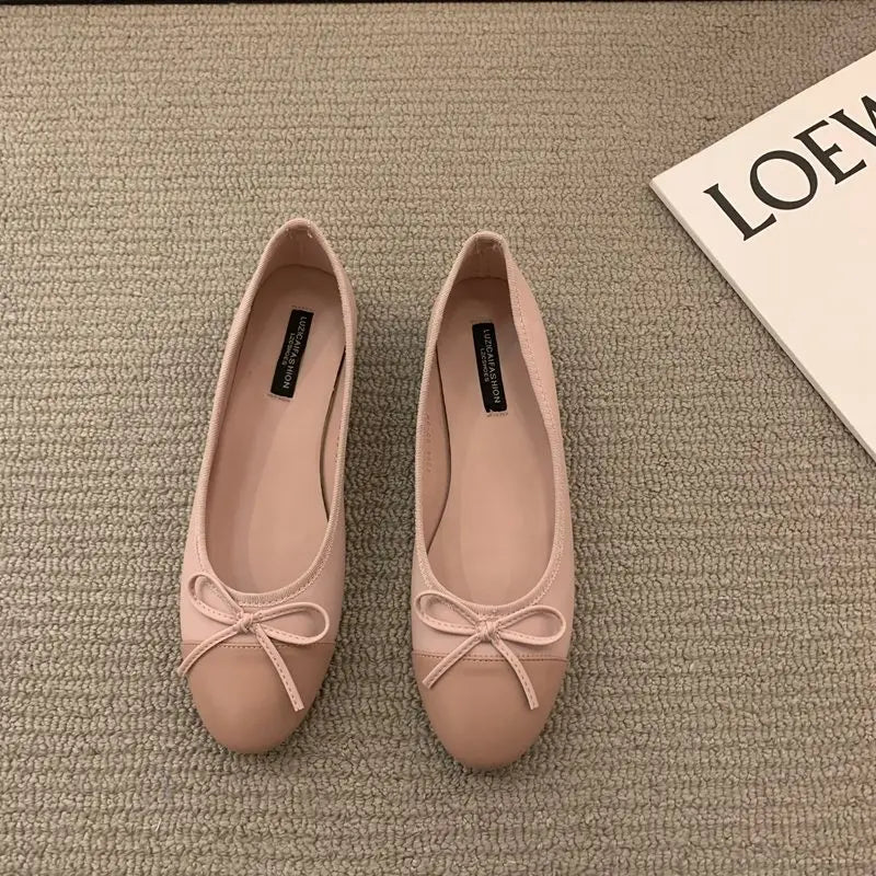 Classic Round Toe Flats Ballet Shoes Women Fashion Brand Bow Knot Flat Ballerina Soft Moccasins Female Spring Autumn Shoes Mujer