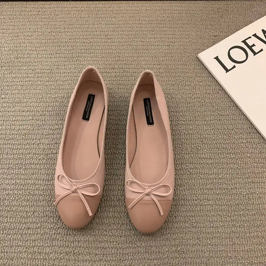 Classy Round Toe Flats Ballet Shoes Women Fashion Brand Bow Knot Flat Ballerina Soft Moccasins Female Spring Autumn Shoes