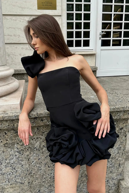 Elegant Strapless Mini Dress Sexy Backless High Waist A-line Dresses Vintage Evening Club Party Female Robes Party Dress