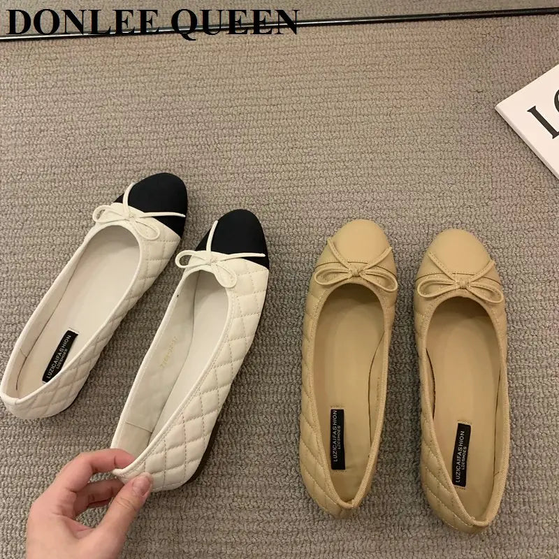 Classic Round Toe Flats Ballet Shoes Women Fashion Brand Bow Knot Flat Ballerina Soft Moccasins Female Spring Autumn Shoes Mujer