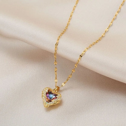 DERSONA 2025 Luxury Colorful Crystal Ocean Heart Pendant Necklace For Women Trendy Stainless Steel Jewelry Female Classy Neck Chain