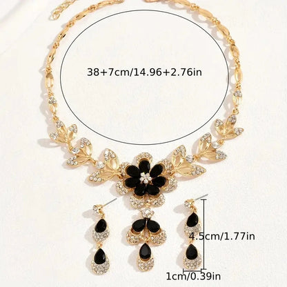 DERSONA 3Pcs Fashion Jewelry Set Luxurious Rhinestone Crystal Flower Earrings Elegant Women's Banquet Wedding Accessories Necklace Set