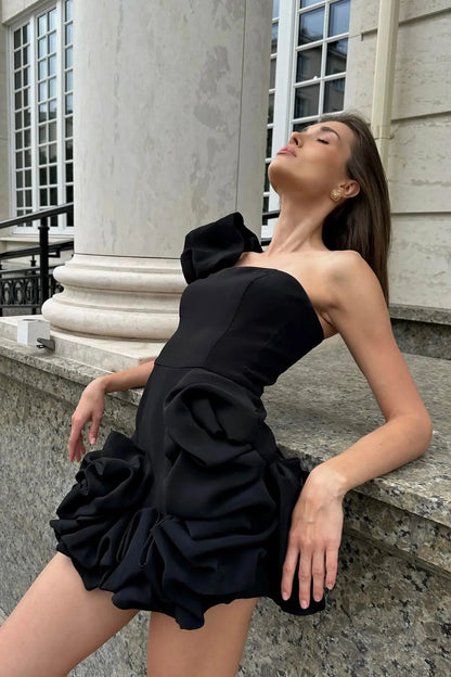 Elegant Strapless Mini Dress Sexy Backless High Waist A-line Dresses Vintage Evening Club Party Female Robes Party Dress