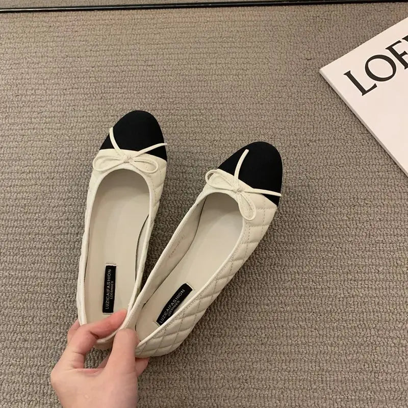 Classic Round Toe Flats Ballet Shoes Women Fashion Brand Bow Knot Flat Ballerina Soft Moccasins Female Spring Autumn Shoes Mujer