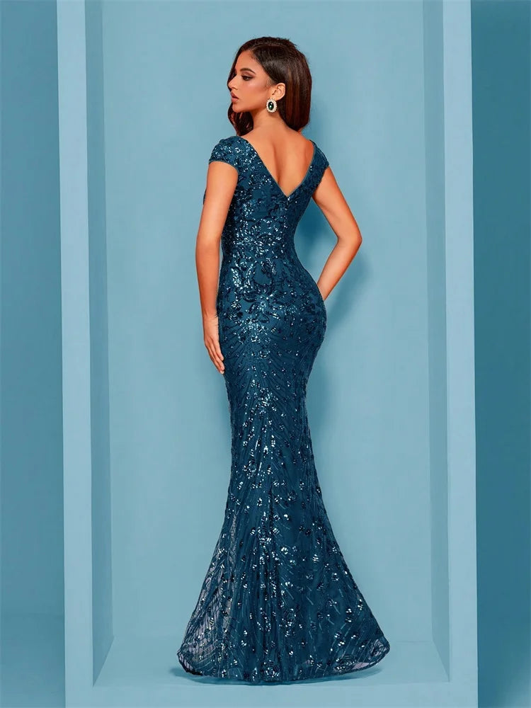 DERSONA Elegant Blue Evening Dress For Women Long 2026 Luxury Mermaid Formal Sequins Prom Wedding Party Dress