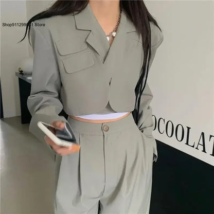 2025 DERSONA Women's New Chic Crop Blazer Jacket & High Waist Trousers Suits Wide Leg Pants Outfit 2-Piece Set Fashion For Female Summer