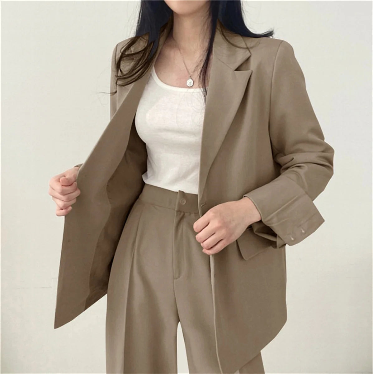 2025 DERSONA Autumn New Women's Clothing Suit Jacket Casual Pants Set Wide Leg Suit Pants Elegant Office Lady Business Suit Set Blazers