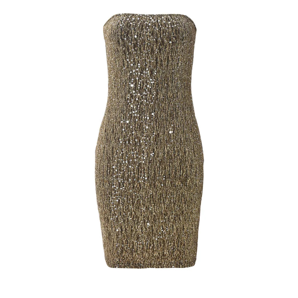 Elegant Sequined Mini Dresses Women Sleeveless Backless Slim Dress Party Nightclub