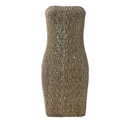 Elegant Sequined Mini Dresses Women Sleeveless Backless Slim Dress Party Nightclub