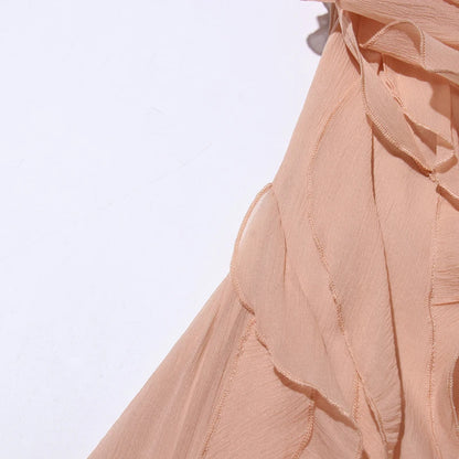 Elegant Spliced Ruffles Mini Dress For Women Slash Neck Off The Shoulder Sleeve High Waist Chic Dresses Female New