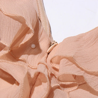 Elegant Spliced Ruffles Mini Dress For Women Slash Neck Off The Shoulder Sleeve High Waist Chic Dresses Female New