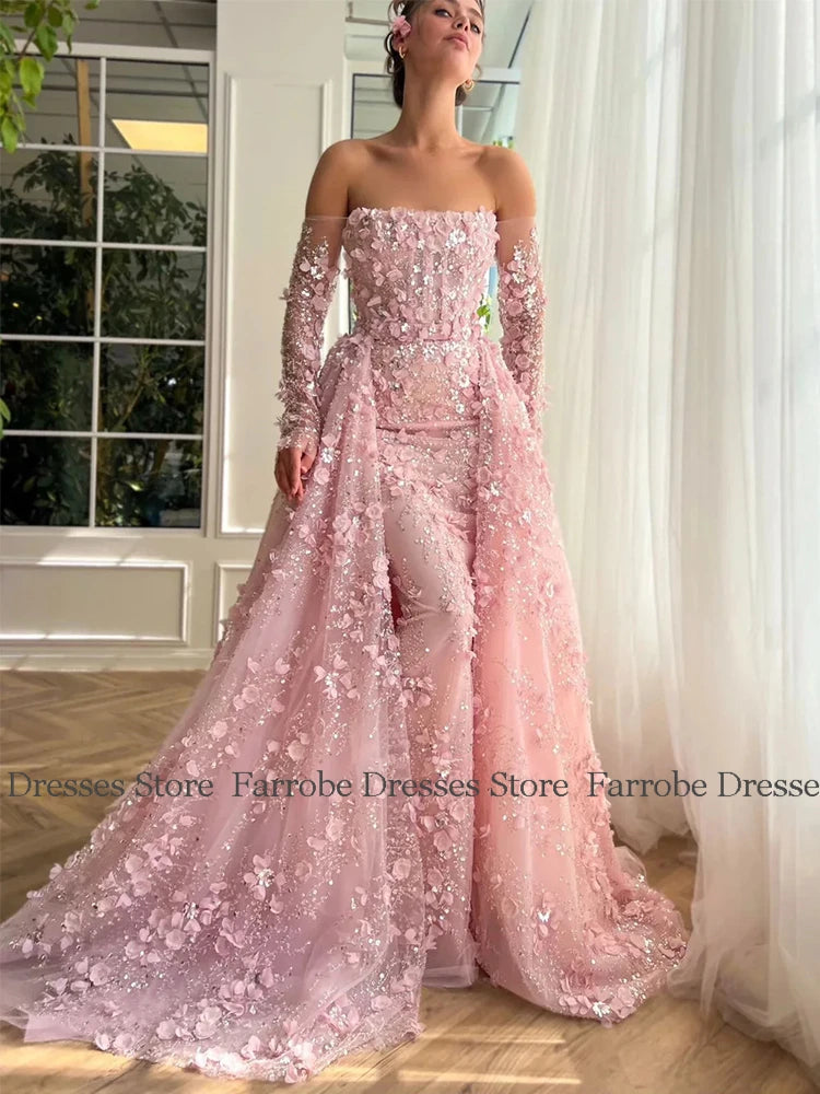 DERSONA Women's Long Chic Evening Dresses 2025 Organza A-line Celebrity Dress Pink Off-the-shoulder Applique Sequined Gown