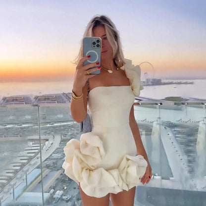 Elegant Strapless Mini Dress Sexy Backless High Waist A-line Dresses Vintage Evening Club Party Female Robes Party Dress