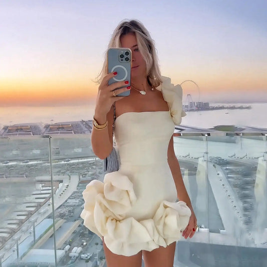 Elegant Strapless Mini Dress Sexy Backless High Waist A-line Dresses Vintage Evening Club Party Female Robes Party Dress