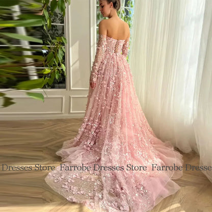 DERSONA Women's Long Chic Evening Dresses 2025 Organza A-line Celebrity Dress Pink Off-the-shoulder Applique Sequined Gown