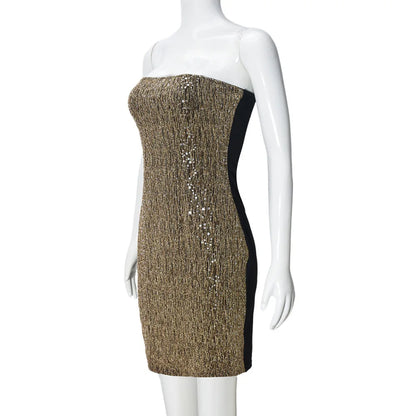 Elegant Sequined Mini Dresses Women Sleeveless Backless Slim Dress Party Nightclub
