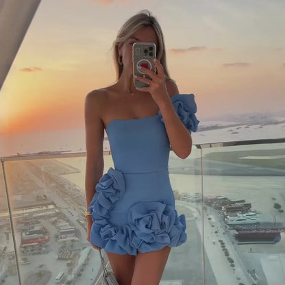 Elegant Strapless Mini Dress Sexy Backless High Waist A-line Dresses Vintage Evening Club Party Female Robes Party Dress