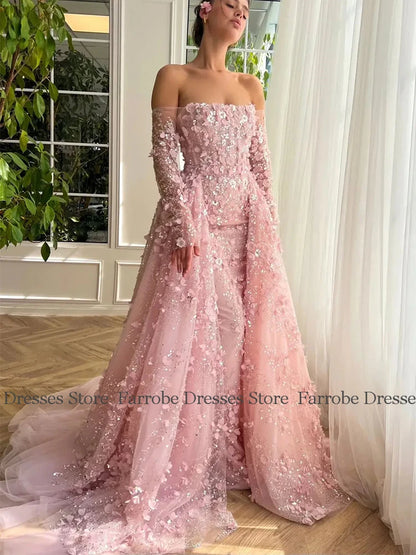 DERSONA Women's Long Chic Evening Dresses 2025 Organza A-line Celebrity Dress Pink Off-the-shoulder Applique Sequined Gown