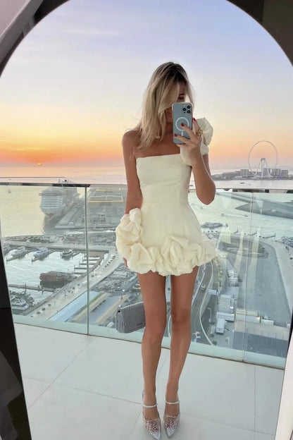 Elegant Strapless Mini Dress Sexy Backless High Waist A-line Dresses Vintage Evening Club Party Female Robes Party Dress