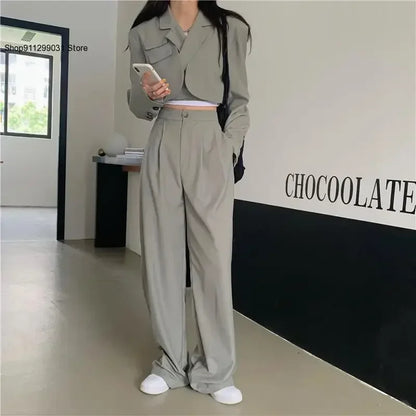 2025 DERSONA Women's New Chic Crop Blazer Jacket & High Waist Trousers Suits Wide Leg Pants Outfit 2-Piece Set Fashion For Female Summer