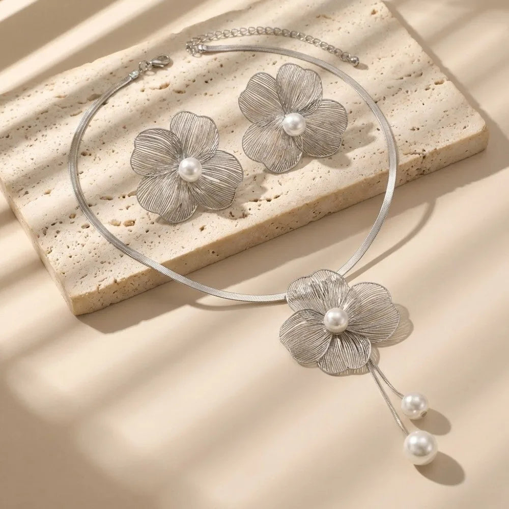 DERSONA New Elegant Earrings Set Flower Pearl Jewelry Set Vintage Flower Women Jewelry