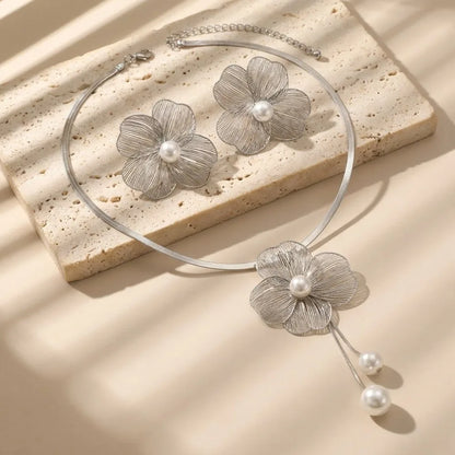 DERSONA New Elegant Earrings Set Flower Pearl Jewelry Set Vintage Flower Women Jewelry