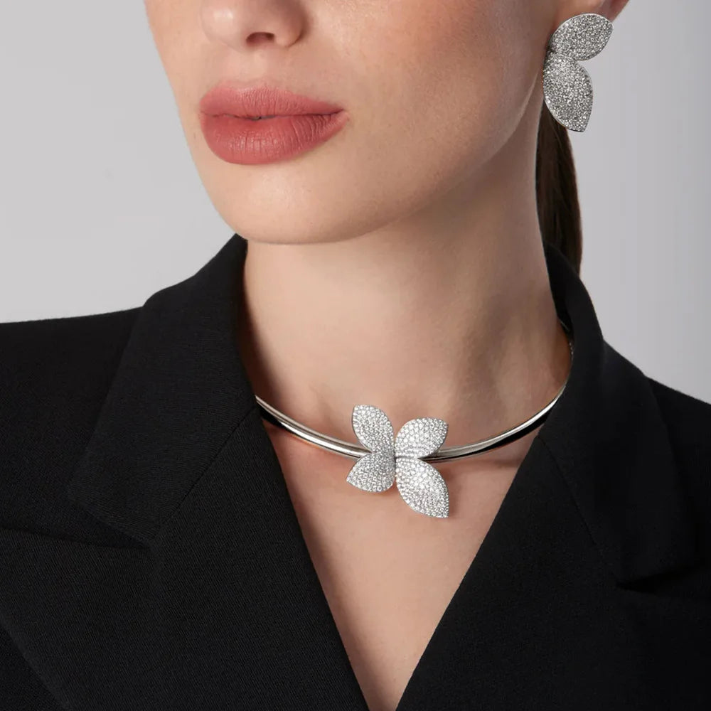 Luxury Necklace Earrings Set For Women Fashion Chunky Flower Necklace Choker Goth Jewelry Set Ladies Female Accessories Gift