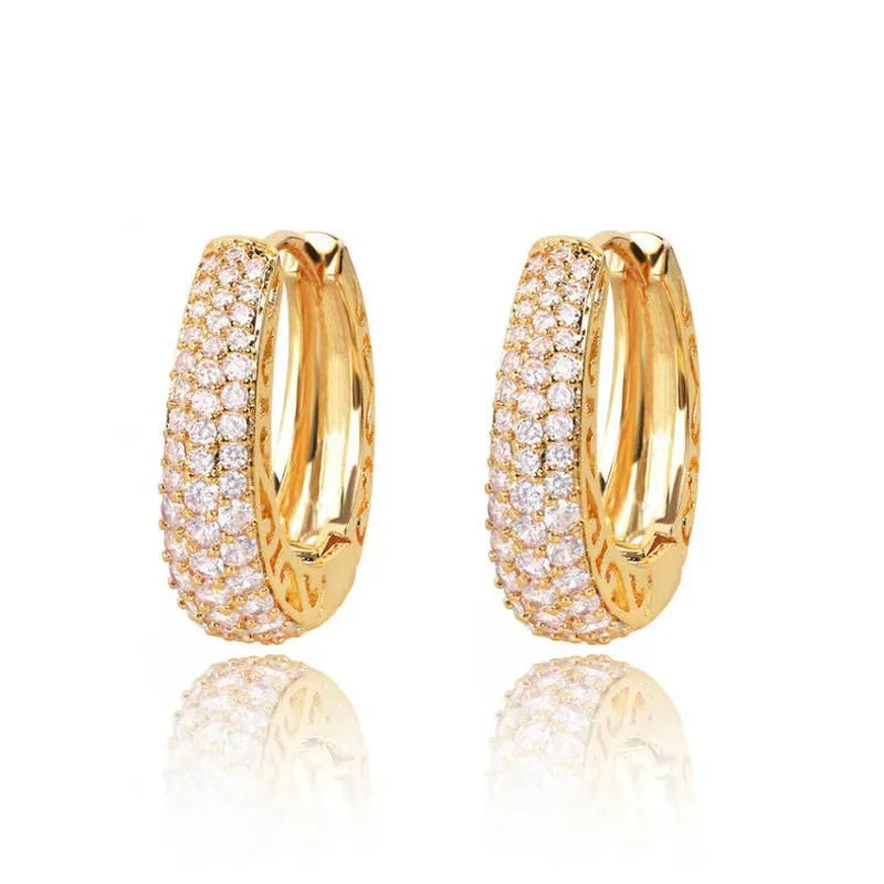 DERSONA Elegant Hollow Gold Color Hoop Earrings for Women Paved Dazzling Stone Luxury Trendy Female Circle Earrings Statement Jewelry