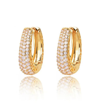 DERSONA Elegant Hollow Gold Color Hoop Earrings for Women Paved Dazzling Stone Luxury Trendy Female Circle Earrings Statement Jewelry