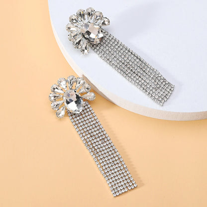 DERSONA Elegant Long Tassel Charm Dangle Earrings for Women Trendy Luxury Geometric Flower Crystal Glass Jewelry