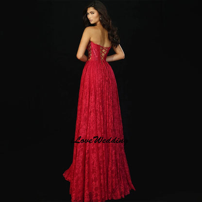 DERSONA Elegance A Line Red Evening Gown Full Lace Sleeveless Gala Dress for Women Customized Long Lace