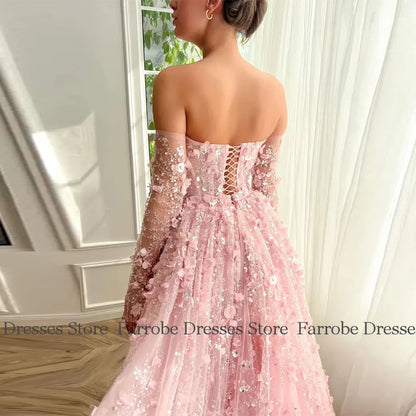 DERSONA Women's Long Chic Evening Dresses 2025 Organza A-line Celebrity Dress Pink Off-the-shoulder Applique Sequined Gown