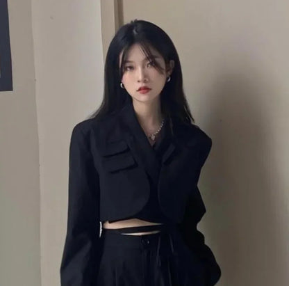 2025 DERSONA Women's New Chic Crop Blazer Jacket & High Waist Trousers Suits Wide Leg Pants Outfit 2-Piece Set Fashion For Female Summer