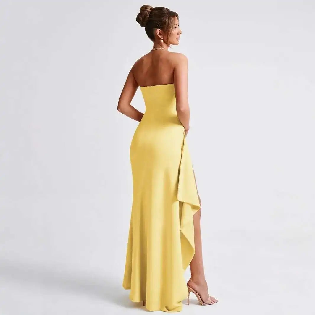 Giyu Sexy Club Evening Party Dresses Women 2025 Summer Slash Neck Backless Ruffles Split Maxi Long Dress Elegant Bodycon Robe