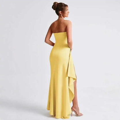 Giyu Sexy Club Evening Party Dresses Women 2025 Summer Slash Neck Backless Ruffles Split Maxi Long Dress Elegant Bodycon Robe