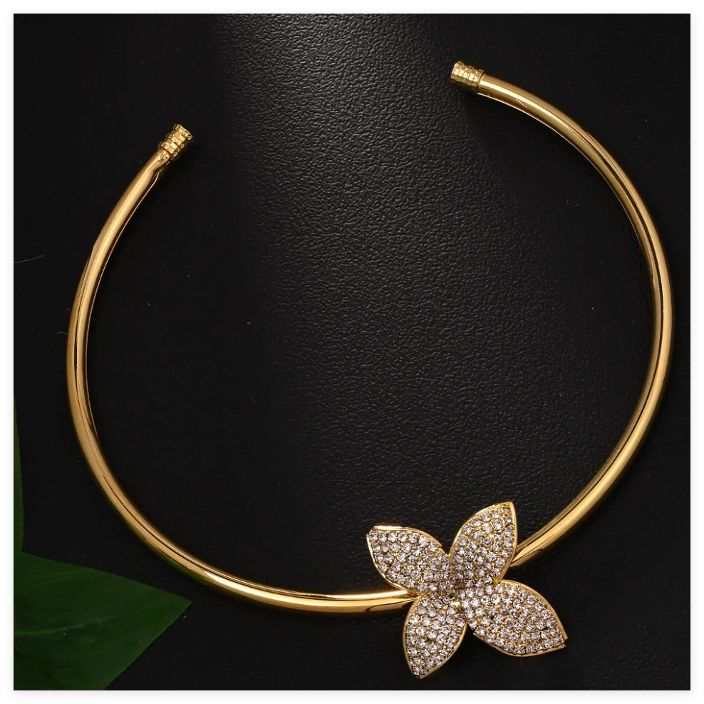 Luxury Necklace Earrings Set For Women Fashion Chunky Flower Necklace Choker Goth Jewelry Set Ladies Female Accessories Gift