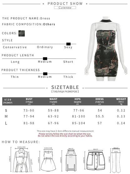 Nibber Printed Mini Dress For Women 2023 Summer Hipster Patchwork Wrapped Chest Body-shaping Halter Short Midnight Partywear