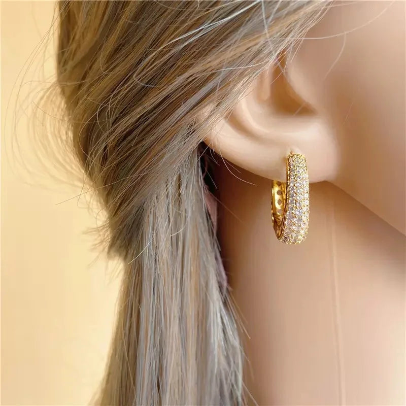 DERSONA Elegant Hollow Gold Color Hoop Earrings for Women Paved Dazzling Stone Luxury Trendy Female Circle Earrings Statement Jewelry